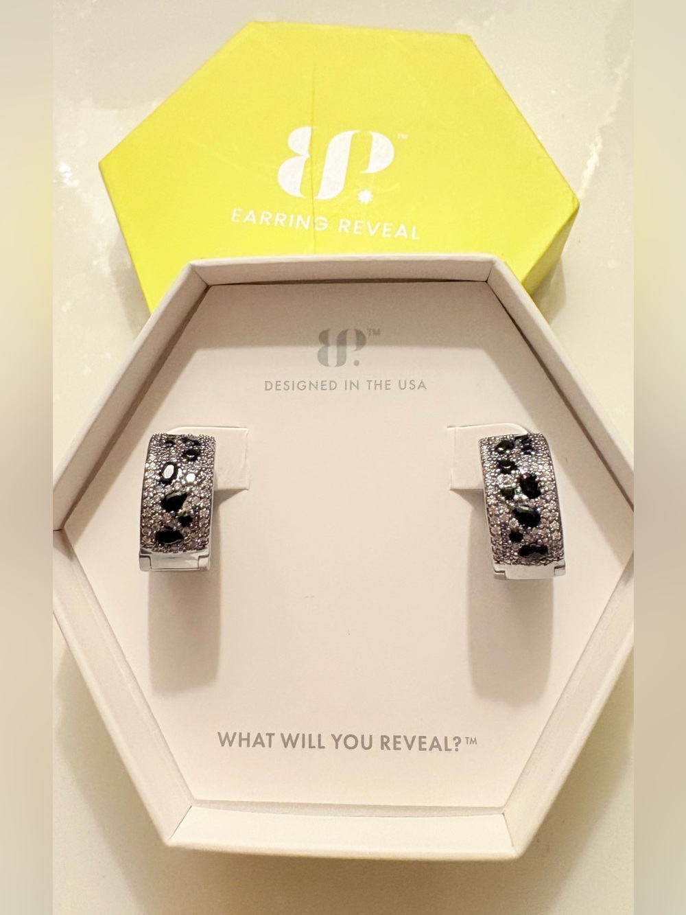 Bomb Party Earrings Reveal Silver-Tone Pavé Huggie Earrings with Black Stones
